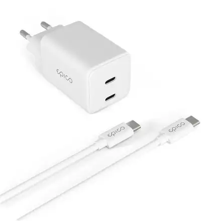 iStores by Epico Ultraboost GaN 45W sieťový adaptér EA45 s 1,2 m USB-C na USB-C kablom - biela