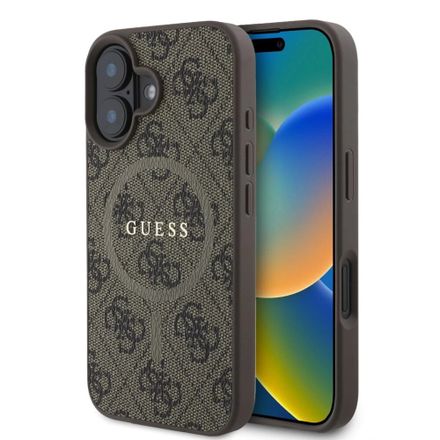 Guess PU Leather 4G Colored Ring MagSafe kryt iPhone 16 hnedý