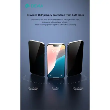 Devia ochranné sklo Van Series Privacy pre iPhone 16 Pro - Black Frame