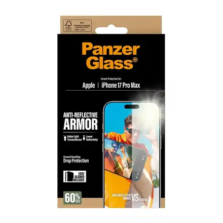 PanzerGlass ochranné sklo Anti-Reflective Armor pre iPhone 17 Pro Max - Black Frame