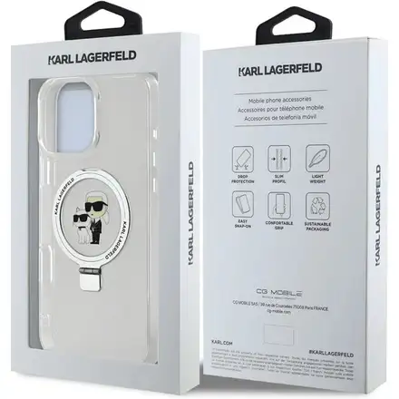 Karl Lagerfeld Ringstand Karl and Choupette MagSafe kryt iPhone 16 Pro Max biely