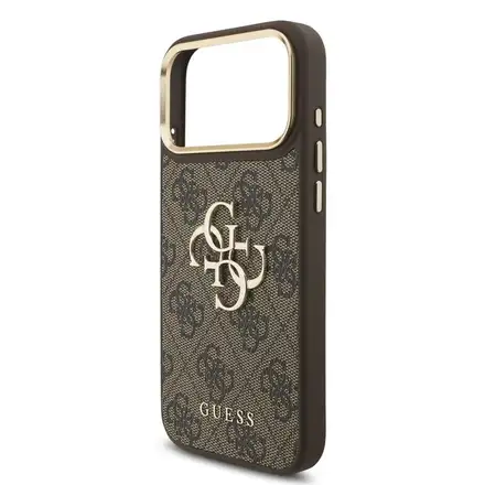 Guess PU Leather 4G Metal Logo Gold Frame kryt iPhone 18 Pro Max hnedý