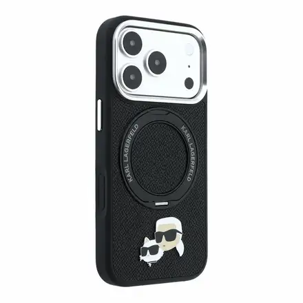 Karl Lagerfeld PU Grained K&CH Heads Ring Stand Magsafe kryt iPhone 18 Pro Max čierna