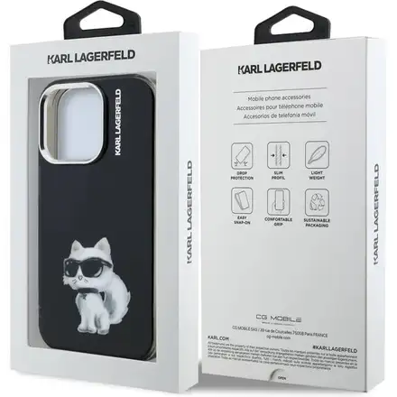 Karl Lagerfeld IML Aquarelle Choupette kryt iPhone 15 Pro čierny