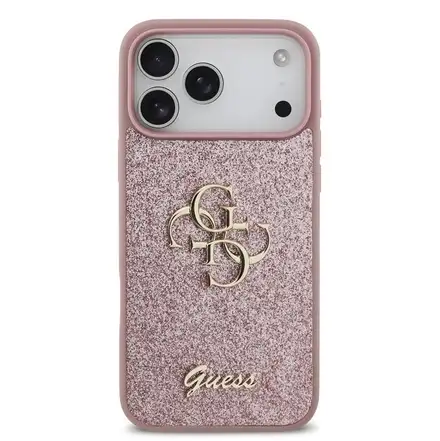 Guess PU Fixed Glitter 4G Metal Logo kryt iPhone 18 Pro ružový