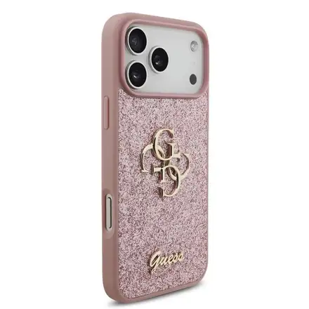 Guess PU Fixed Glitter 4G Metal Logo kryt iPhone 18 Pro ružový