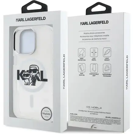 Karl Lagerfeld IML Glitter Karl and Choupette Sketch MagSafe kryt iPhone 16 Pro priehľadná