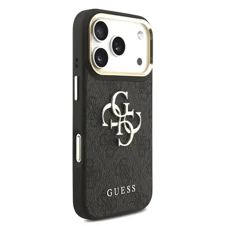 Guess PU Leather 4G Gold Frame MagSafe kryt iPhone 18 Pro čierny