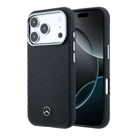 Mercedes PU Leather Wood Semi Wrap MagSafe Kryt pre iPhone 17 Pro Max čierny