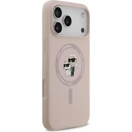 Karl Lagerfeld Liquid Silicone Karl and Choupette MagSafe kryt iPhone 17 Pro ružový