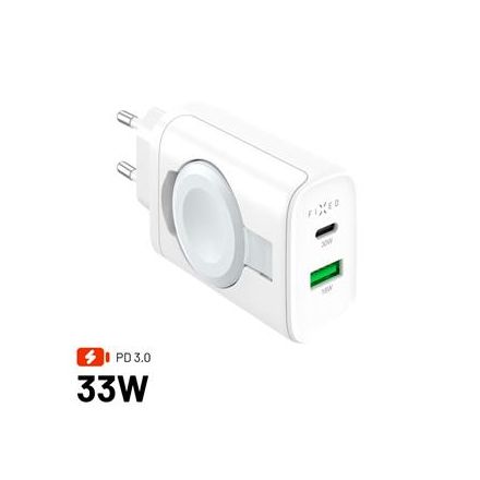 FIXED Sieťová nabíjačka s USB-C a USB výstupom a podporou PD, 30W, biela