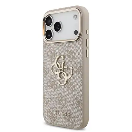 Guess PU Leather 4G Metal Logo Gold Frame kryt iPhone 18 Pro Max ružový