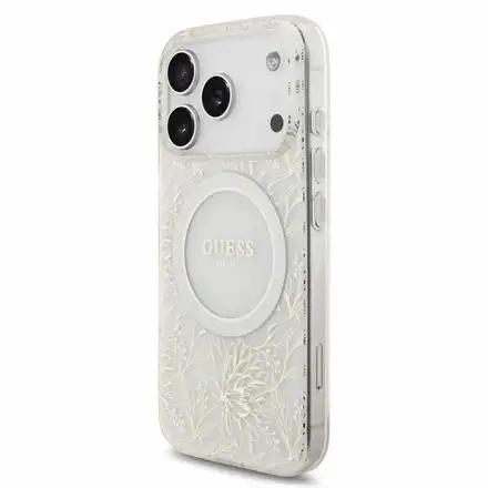 Guess IML Flowers Allover Strap MagSafe kryt iPhone 18 Pro biely