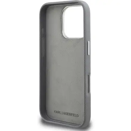 Karl Lagerfeld Grained PU K&CH Heads kryt iPhone 16 Pro šedá