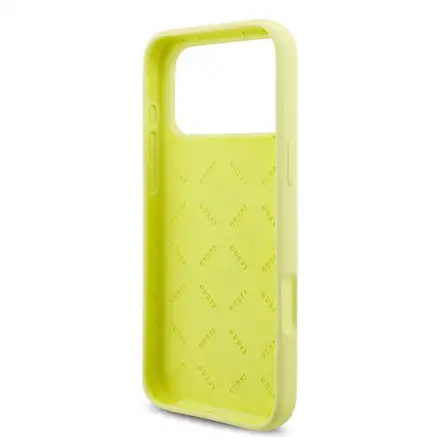 Guess Liquid Silicone 4G Metal Logo kryt iPhone 17 Pro Max žltý