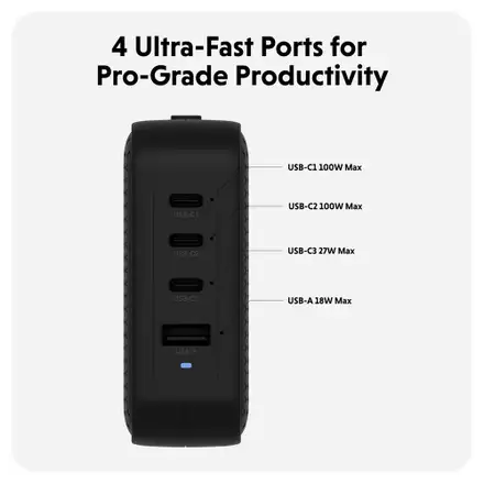 Hyper HyperJuice 100W USB-C GaN Travel Charger - Black