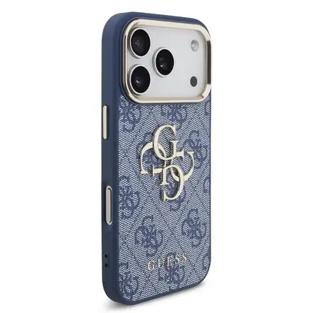 Guess PU Leather 4G Metal Logo Gold Frame kryt iPhone 18 Pro modrý