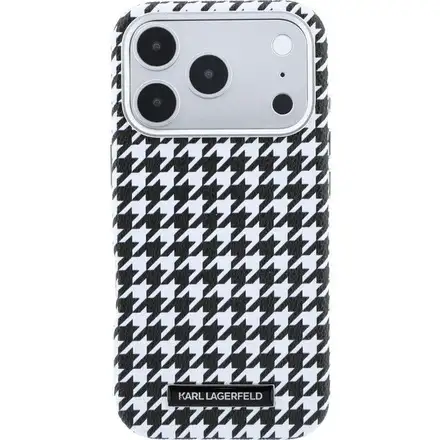 Karl Lagerfeld PU Houndstooth Resin Plate MagSafe kryt iPhone 17 Pro čierny
