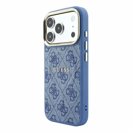 Guess PU Leather 4G Gold Frame Embossed MagSafe kryt iPhone 18 Pro modrý
