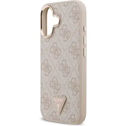 Guess PU Leather 4G Strass Triangle Logo Gold Frame MagSafe kryt iPhone 17 ružový