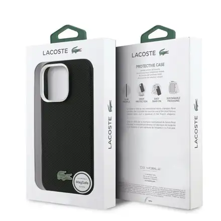 Lacoste PVC Iconic Petit Pique Metal Logo MagSafe kryt iPhone 16 Pro čierny