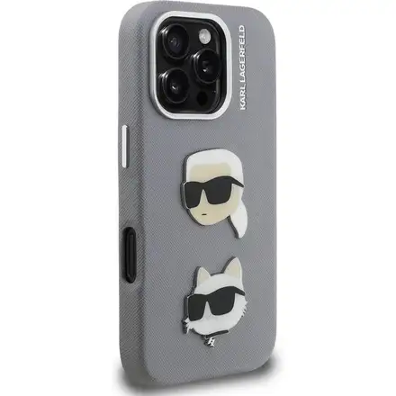 Karl Lagerfeld Grained PU K&CH Heads kryt iPhone 16 Pro Max šedý