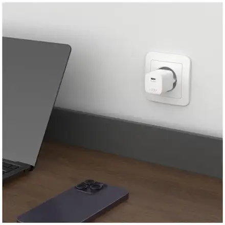FIXED Mini Sieťová GaN nabíjačka s USB-C výstupom a podporou PD, 30W, biela