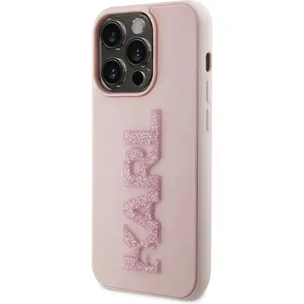 Karl Lagerfeld 3D Rubber Glitter Logo Karl kryt iPhone 15 Max Pro ružový
