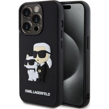 Karl Lagerfeld 3D Rubber Karl and Choupette kryt iPhone 15 Pro čierny