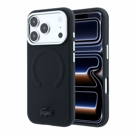 Lacoste PVC Petit Pique Semi Wrap Embossed MagSafe kryt iPhone 18 Pro Max čierny