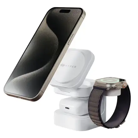 Hyper HyperJuice Qi2 3-in-1 Magnetic Charging Stand - White