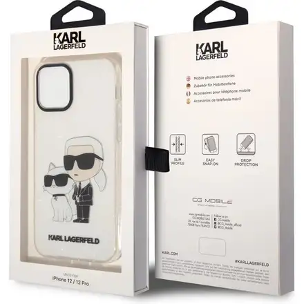 Karl Lagerfeld IML Glitter Karl and Choupette NFT kryt iPhone 12/ 12 Pro priehľadný