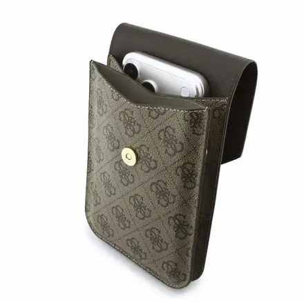 Guess PU Leather+Grained 4G Metal Logo Taška na Telefón hnedá