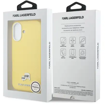 Karl Lagerfeld PU Karl and Choupette Heads Pins MagSafe kryt iPhone 17 žltý