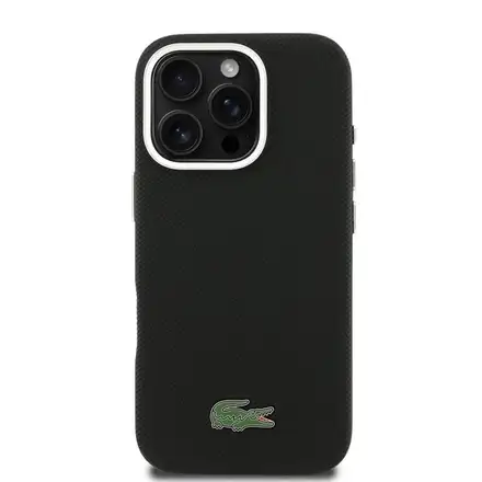 Lacoste PVC Iconic Petit Pique Metal Logo MagSafe kryt iPhone 16 Pro Max čierny