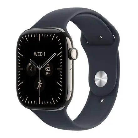 Apple Watch Series 12 GPS + Cellular 46mm Natural Titanium Case with Navy Blue Sport Band - S/M