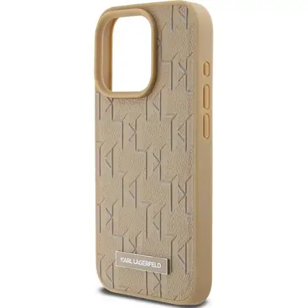 Karl Lagerfeld PU Leather Monogram Metal Logo MagSafe kryt iPhone 14 Pro Max béžový