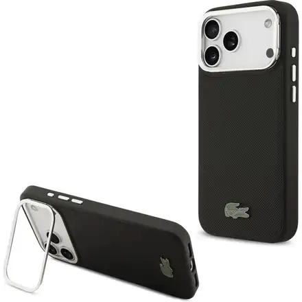 Lacoste Iconic Petit Pique Camera Stand MagSafe kryt iPhone 17 Pro čierny