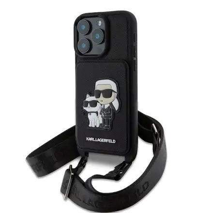 Karl Lagerfeld Saffiano Crossbody Popruh Karl and Choupette kryt iPhone 16 Pro Max čierny