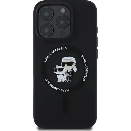 Karl Lagerfeld Liquid Silicone Karl and Choupette MagSafe kryt iPhone 16 Pro Max čierny