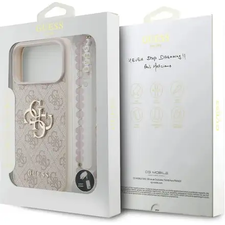 Guess PU 4G Metal Logo Strap kryt iPhone 17 Pro Max ružový