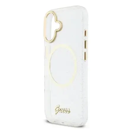 Guess IML Glitter Script Strap MagSafe kryt iPhone 17 biely