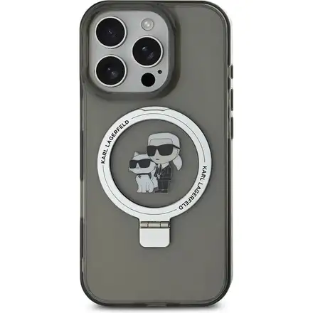Karl Lagerfeld Ringstand Karl and Choupette MagSafe kryt iPhone 16 Pro Max čierny