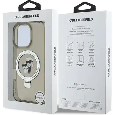 Karl Lagerfeld Ringstand Karl and Choupette MagSafe kryt iPhone 16 Pro Max čierny