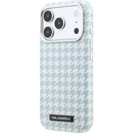 Karl Lagerfeld PU Houndstooth Resin Plate MagSafe kryt iPhone 17 Pro modrý