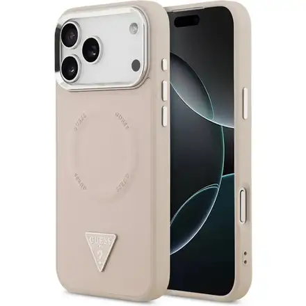 Guess PU Leather Triangle Logo MagSafe kryt iPhone 17 Pro ružový