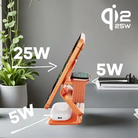 Cubenest 3v1 Qi2.2 bezdrôtová magnetická nabíjačka SQ314  oranžová