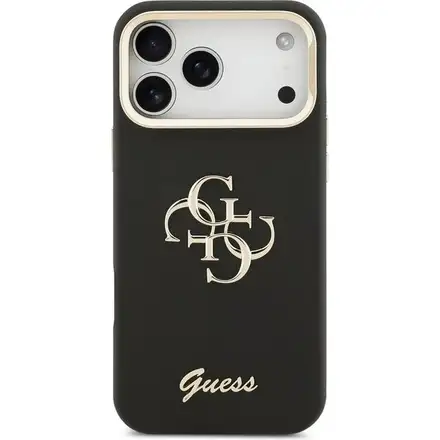 Guess PU Grained 4G Logo Stand Camera Frame kryt iPhone 17 Pro čierny