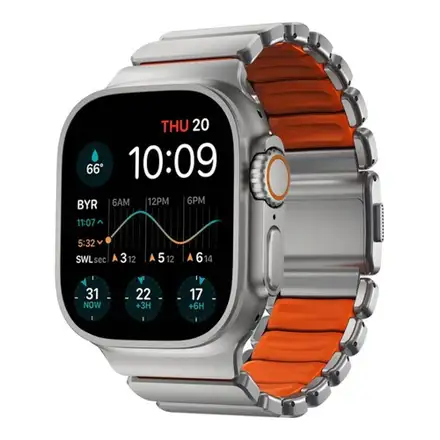 Nomad remienok Stratos pre Apple Watch 44-49mm - Ultra Orange/Natural Hardware
