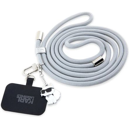 Karl Lagerfeld Universal Crossbody Popruh Cord and Choupette Pins šedý